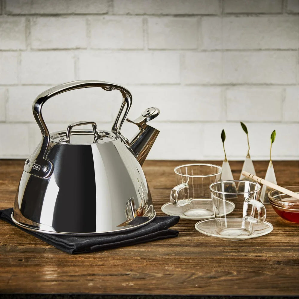 ALL CLAD Premium Stainless Steel Tea Kettle 2QT (2 Quart) - Durable & Fast Boiling Water Kettle for Stovetop Use - Perfect for Tea, Coffee & Hot Water in Kitchen, Office or Camping