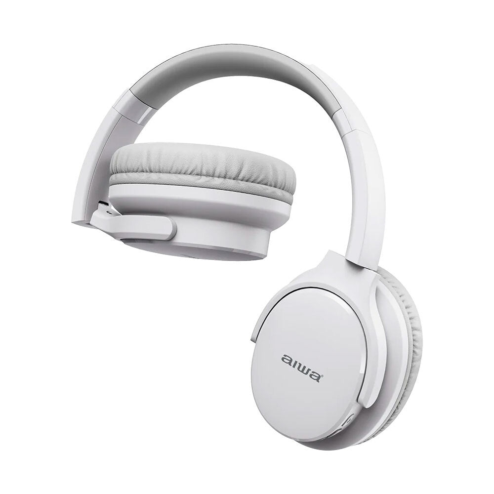 AIWA Wireless Bluetooth Over-Ear Headphones with AUX Cable & Airplane Adapter - Noise Cancelling, Hi-Fi Sound, 30H Playtime (White) | Perfect for Travel, Workouts & Home Entertainment
