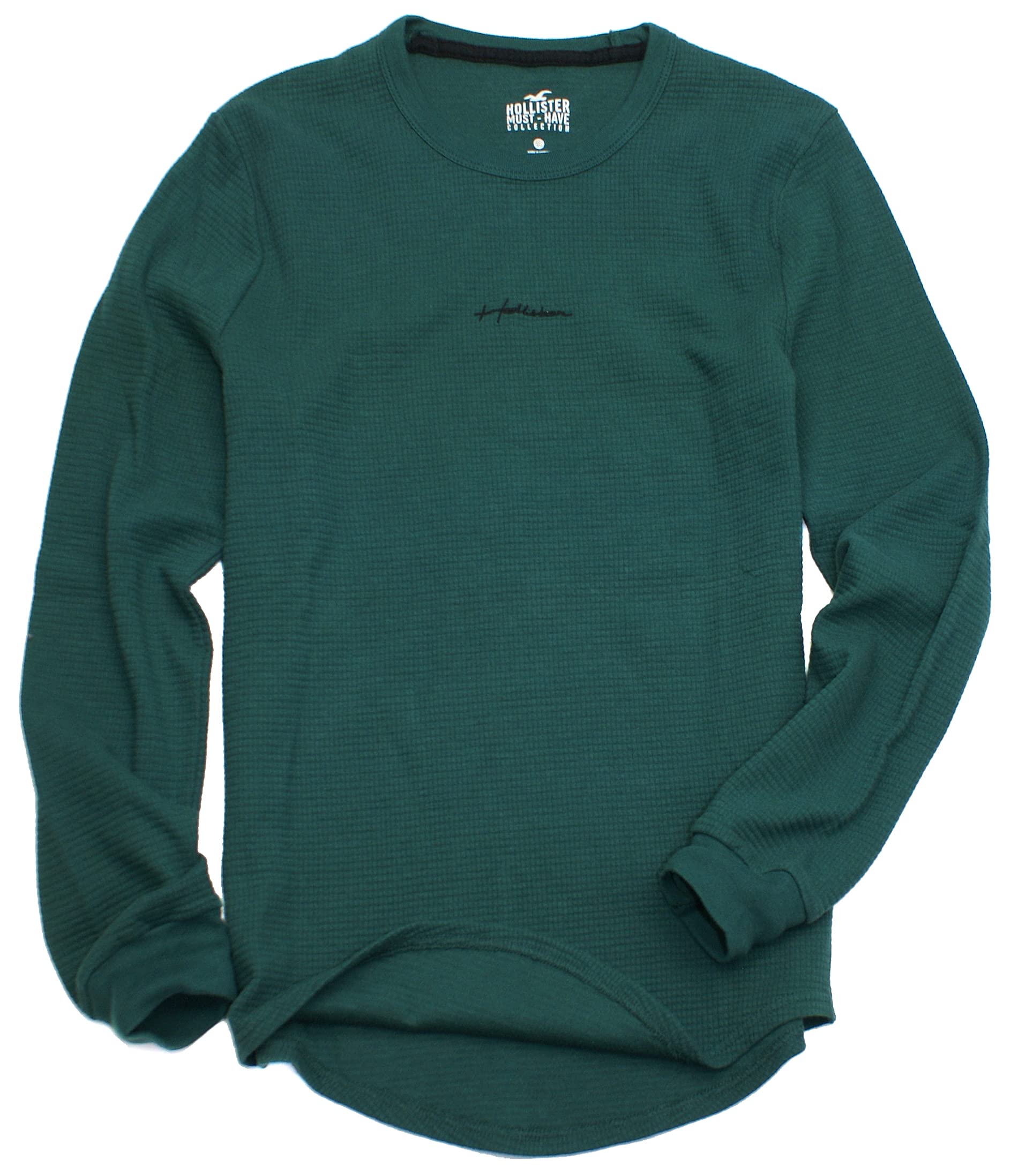 Hollister Men's Long Sleeve Cotton Thermal Waffle Graphic T-Shirt | Casual Crewneck Top for Winter & Fall | HO-14 | Warm Layered Outfit for Streetwear & Daily Wear