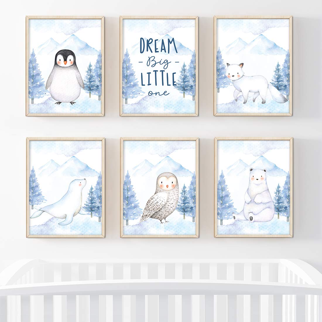 Winter Wonderland Arctic Animals Nursery Wall Art - 6-Pack Unframed 8.5x11 Inch Posters with Penguins & Owls - Dream Big Little One You Are So Loved - Perfect for Baby Room Decor, Kids Bedroom & Gift Ideas