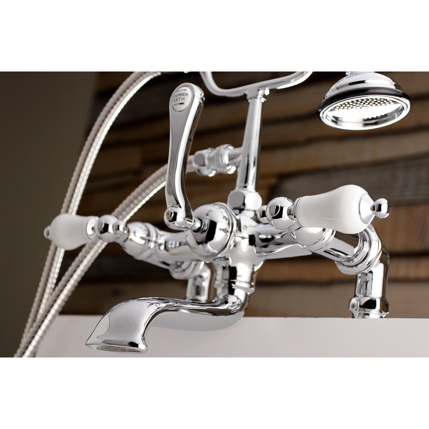 Vintage Clawfoot Tub Faucet with Hand Shower - 3 Handle 2 Hole Deck Mount Bathroom Fixture in Polished Chrome - Perfect for Antique & Victorian Style Bathroom Renovations