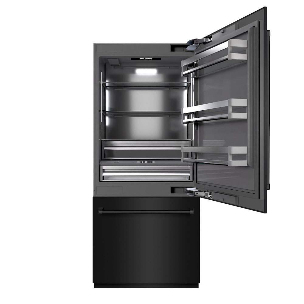 ZLINE 36 Inch Built-In Bottom Freezer Refrigerator - 19.8 cu.ft Capacity, Black Stainless Steel with Graphite Gray Interior, Water Dispenser & Ice Maker (GRBIT BS 36) - Perfect for Modern Kitchens, Open Concept Homes & Entertaining Spaces