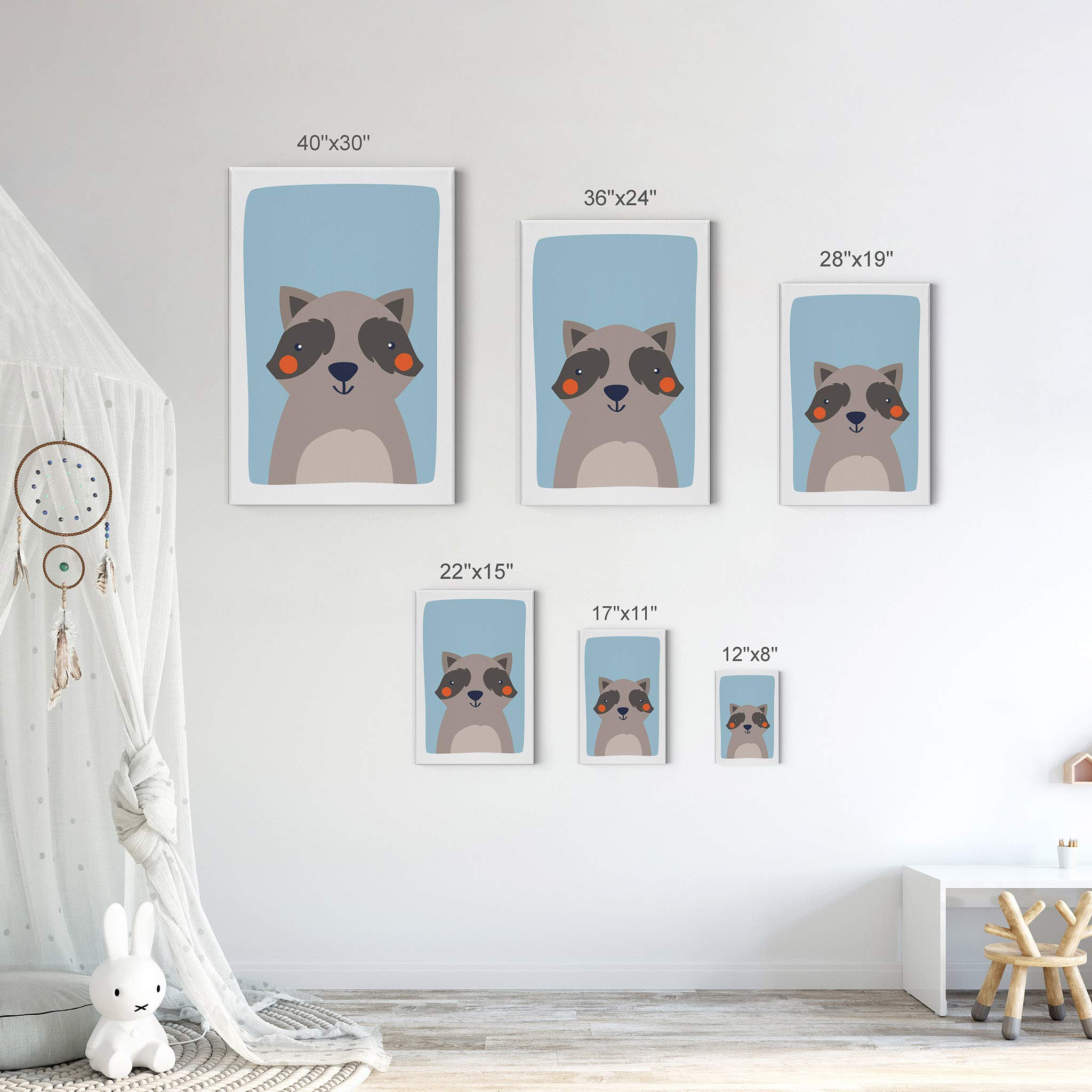 3-Piece Canvas Wall Art Set - Cute Raccoon, Rabbit & Deer on Blue, Pink & Gray Backgrounds | Kids Room Decor, Nursery Wall Art for Boys & Girls | Ready to Hang, Made in USA (36x24 inches each) | Perfect for Bedrooms, Playrooms & Baby Shower Gifts