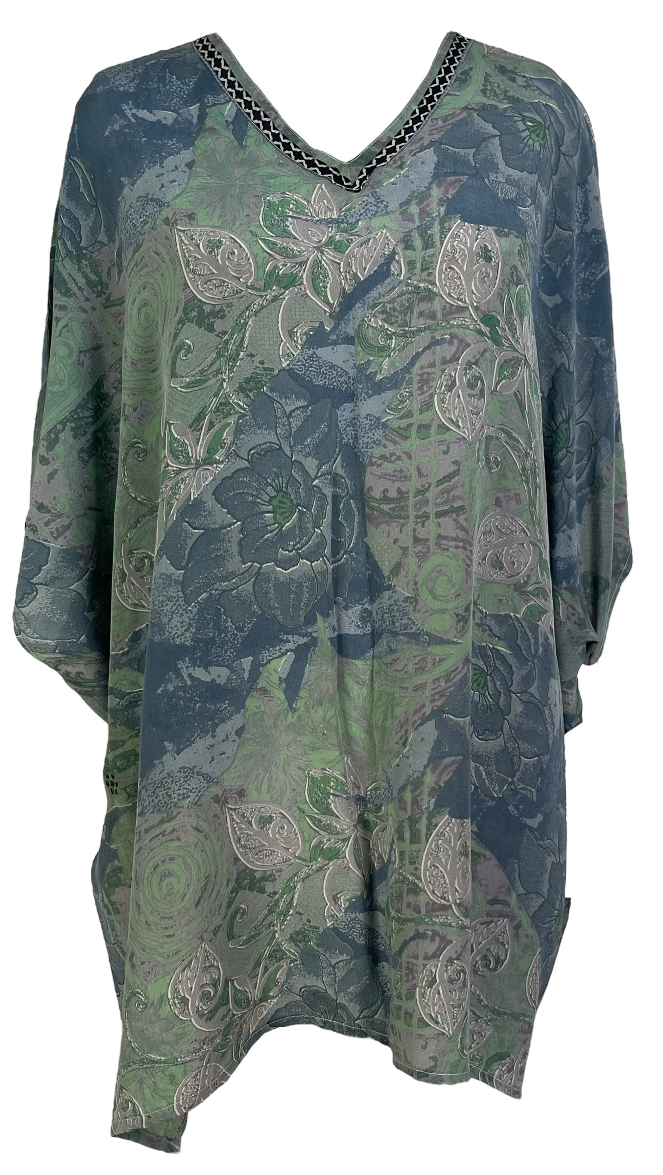 PRC6883 Pure Silk Short Kaftan Tunic - Lightweight Summer Cover Up for Beach, Pool & Boho Fashion