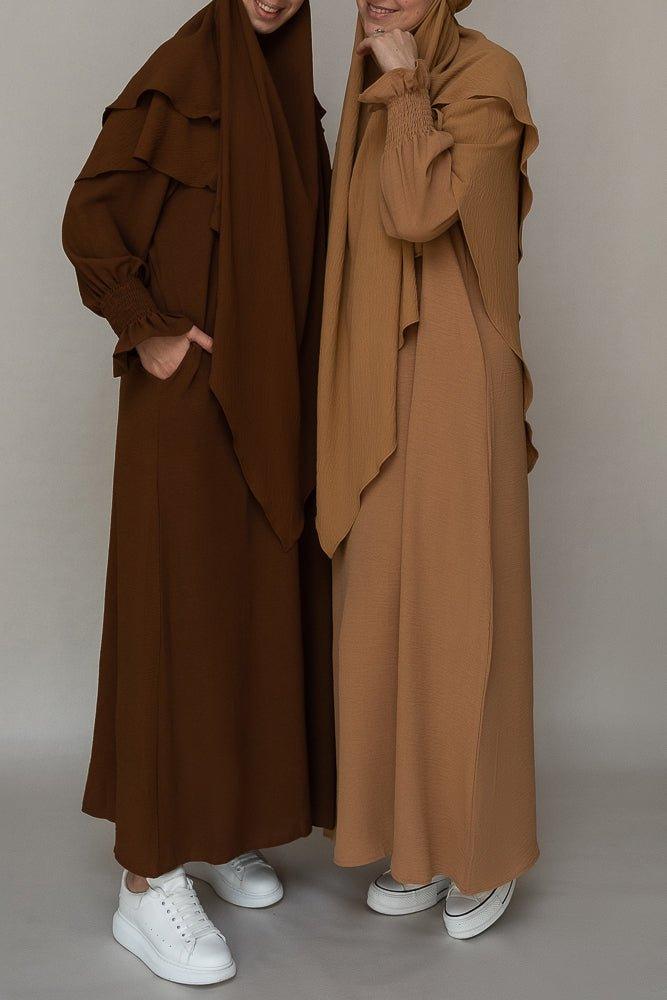 Kalean Travel Abaya Dress - Wrinkle-Free Coffee Color Modest Muslim Dress for Women | Perfect for Airplane, Vacation & Everyday Wear