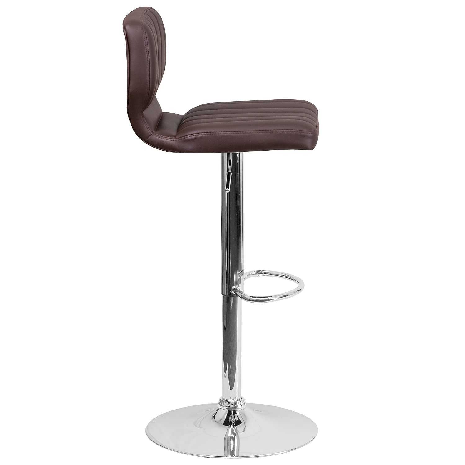 Flash Furniture Samantha 2-Pack Adjustable Height Bar Stools - Contemporary Brown Vinyl Upholstery with Vertical Stitch Back & Chrome Base - Perfect for Kitchen Islands, Home Bars & Counter Seating