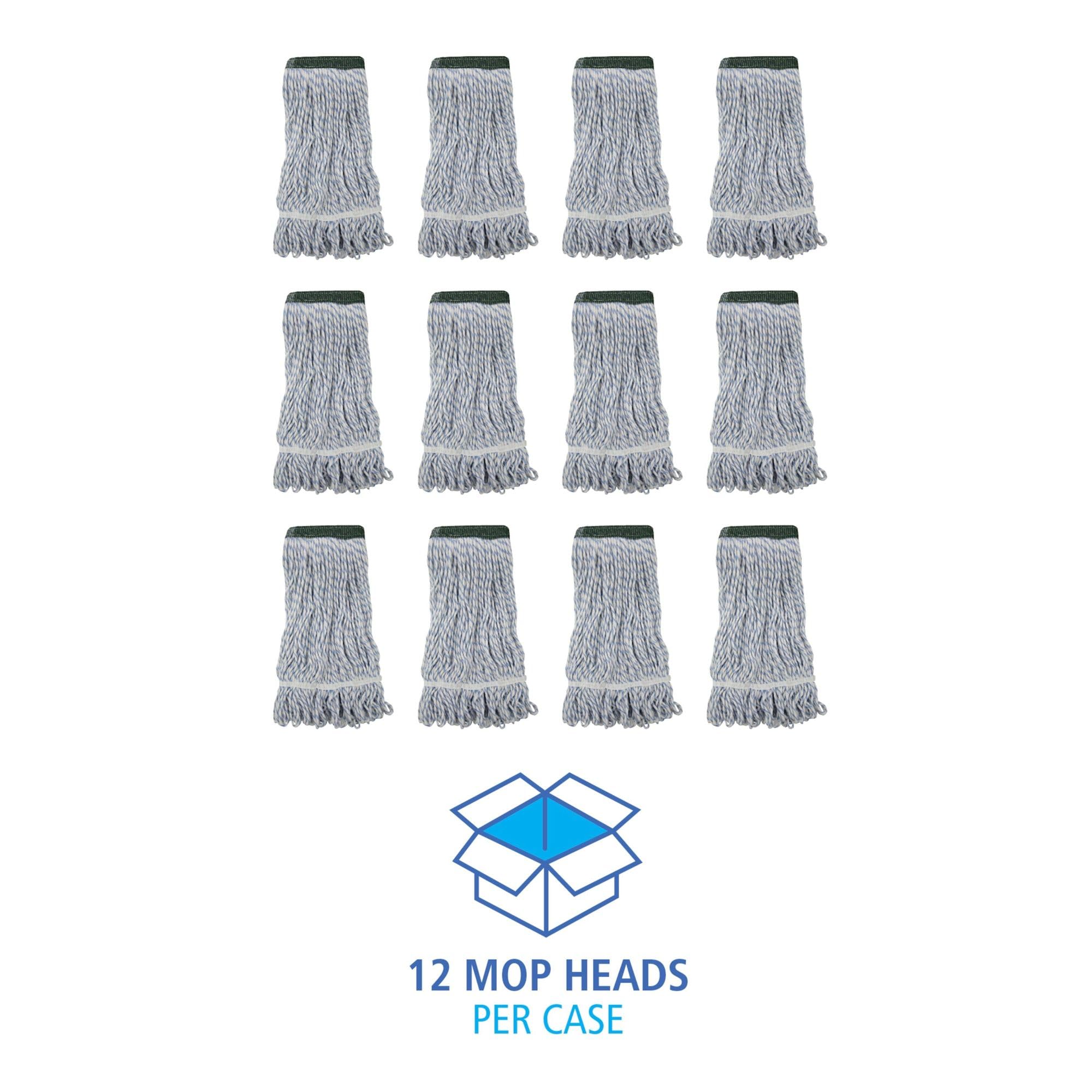Boardwalk BWK552 Rayon/Polyester Wide Floor Mop Head - Medium Size, White/Blue (12-Pack) - Ideal for Hardwood, Tile & Vinyl Floors Cleaning in Homes, Offices & Commercial Spaces