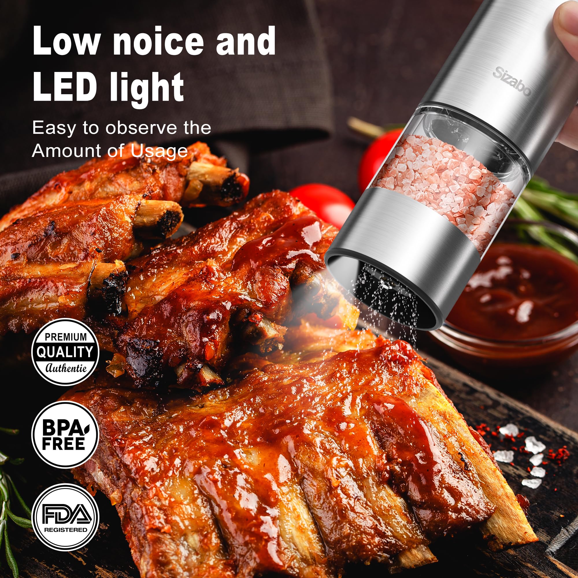 Electric Salt and Pepper Grinder Set - USB-C Rechargeable Automatic Mill with Adjustable Coarseness & LED Light - One-Hand Operation for Kitchen, Restaurant, Camping & Outdoor Cooking