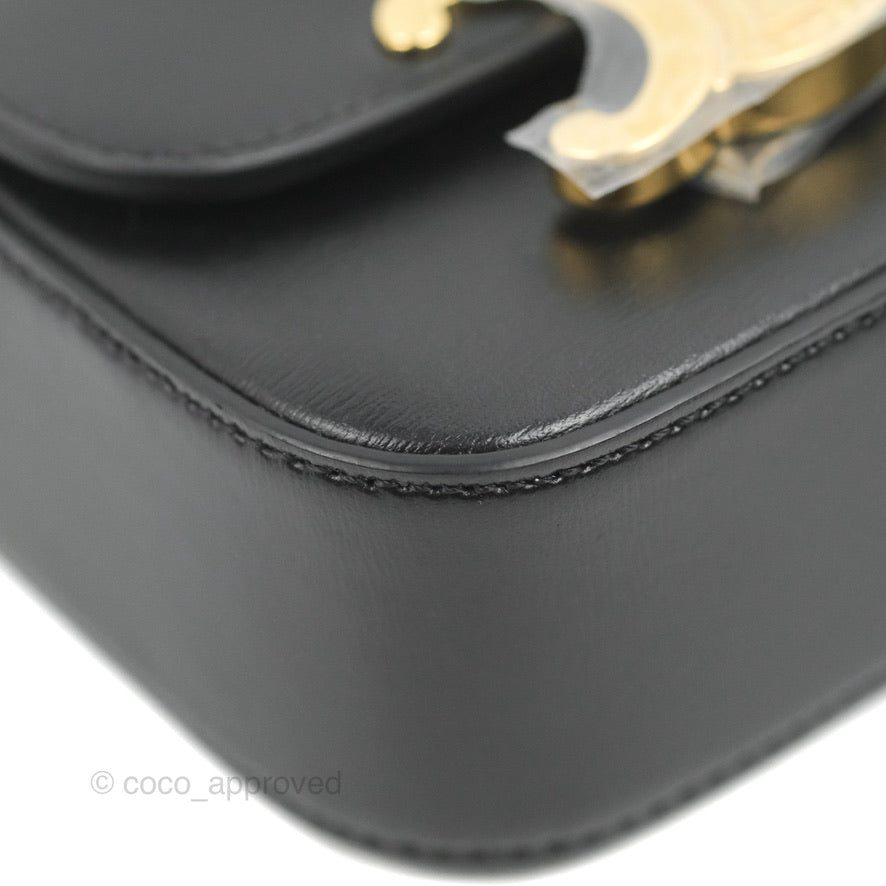 Celine Mini Triomphe Bag in Shiny Black Calfskin Leather - Perfect for Everyday Use, Work & Evening Events