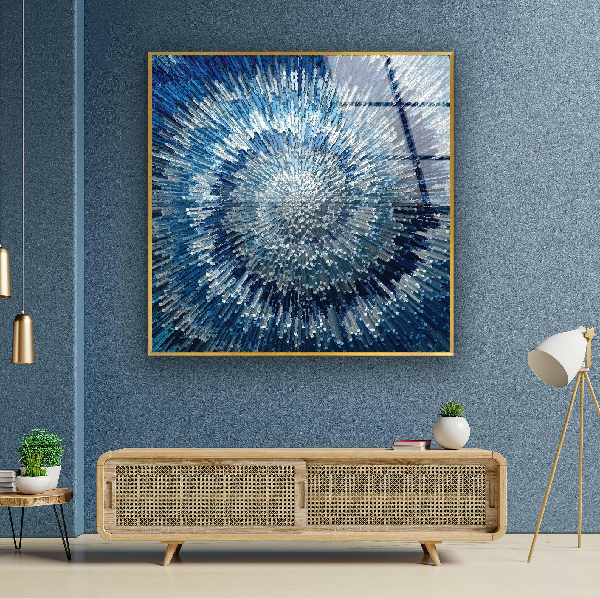 Abstract Blue Textured Glass Wall Art - Modern Handmade Home Decor for Living Room, Bedroom & Office - Unique 3D Wall Sculpture for Contemporary Interior Design