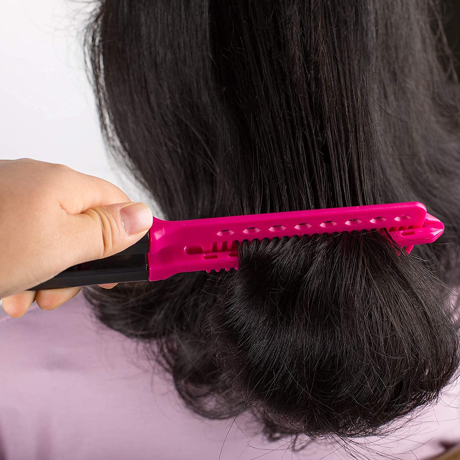 Frackson Pink V-Shaped Straightening Comb - Professional Salon Hair Brush & Styling Tool for Straightening Knotty Hair - Perfect for Home Use, Travel & Salon Styling