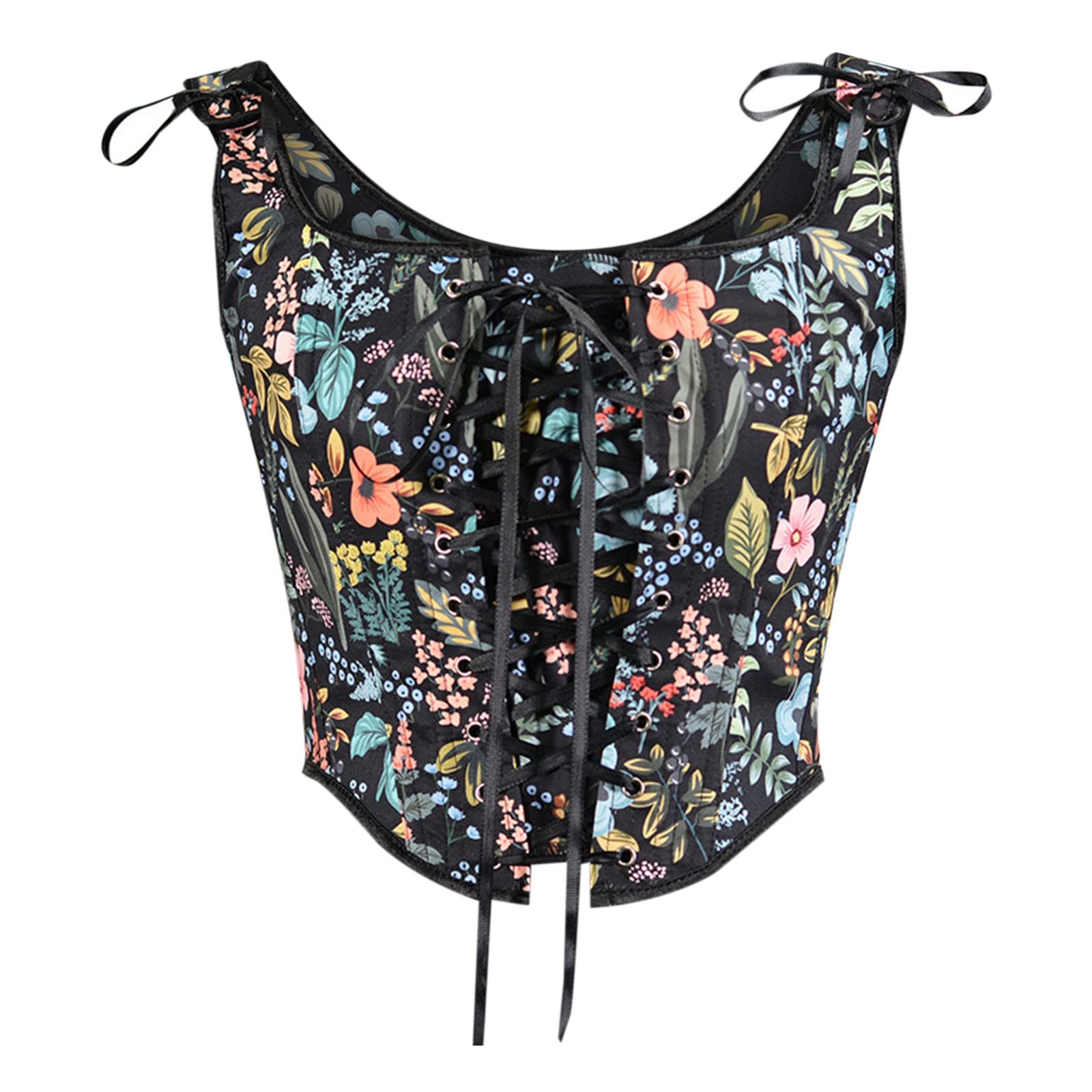 Vintage Corset Tops for Women - Slim Fitted Bustier Camisole with Drawstring Waist - Sexy Summer Waistcoat & Layering Vest for Date Night, Club Wear and Fashion Outfits