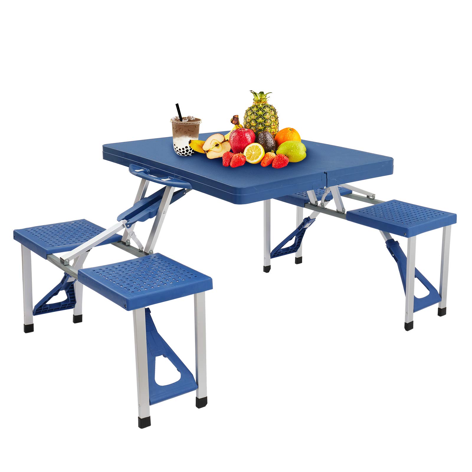Portable Folding Table and Stool Set - Compact PS Plastic Camping Furniture for Outdoor Picnics, Backyard BBQs, Forest Hiking & Garden Relaxation