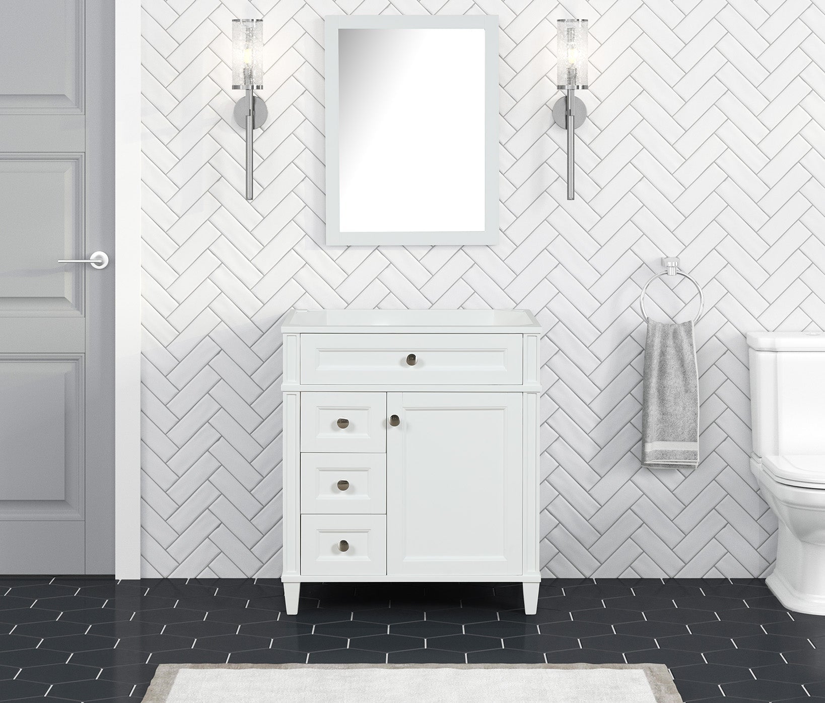 Kensington 29.5-Inch Left Drawers All-Wood Bathroom Vanity Cabinet in Bright White - Perfect for Modern Bathroom Remodeling & Storage Organization