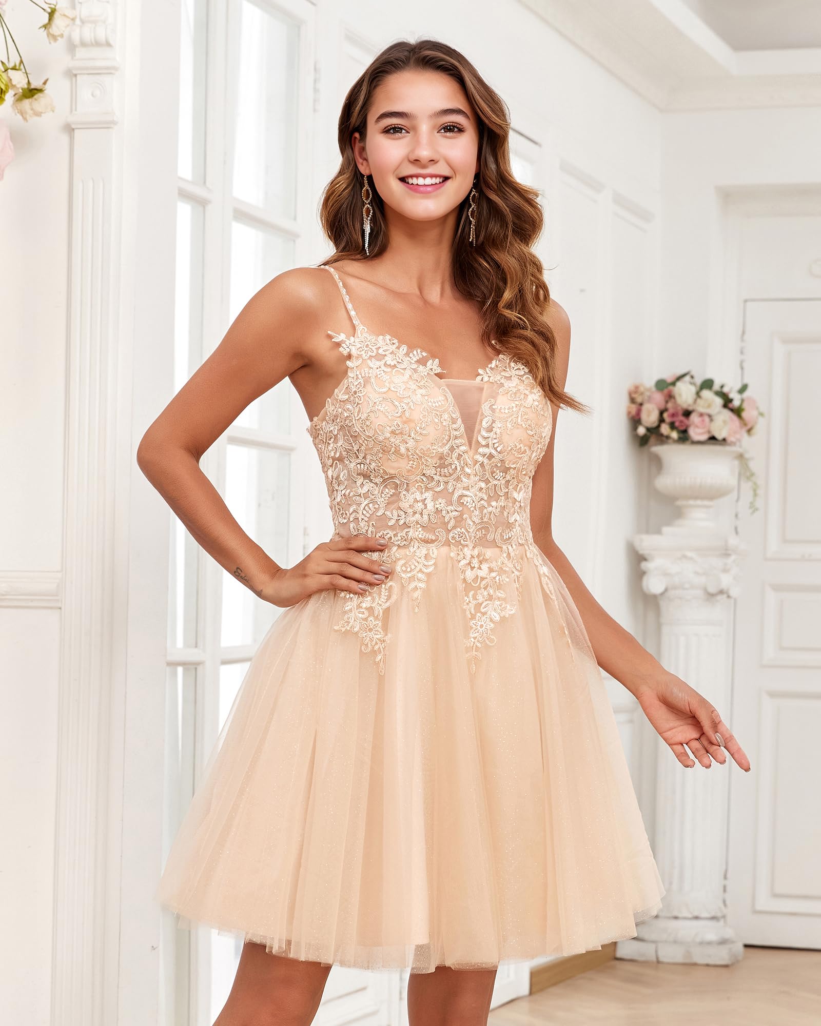 JAEDEN 2025 Short Prom Dress with Lace - Elegant Homecoming & Quinceanera Dresses for Teens in Tulle | Perfect for Parties, Dances & Special Occasions