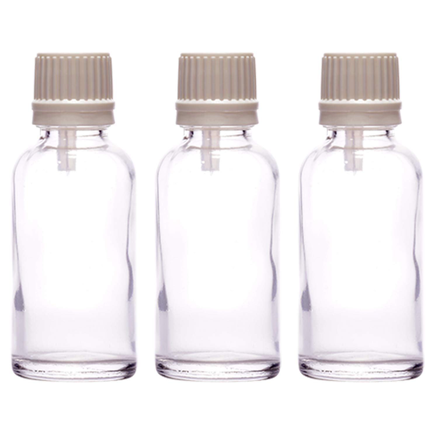 Set of 3 - 30ml Clear Round Empty Glass Bottles with Dropper & White Tamper Proof Cap | Essential Oil, DIY Beauty, Travel Containers | Perfect for Aromatherapy, Homemade Cosmetics & Small Liquid Storage