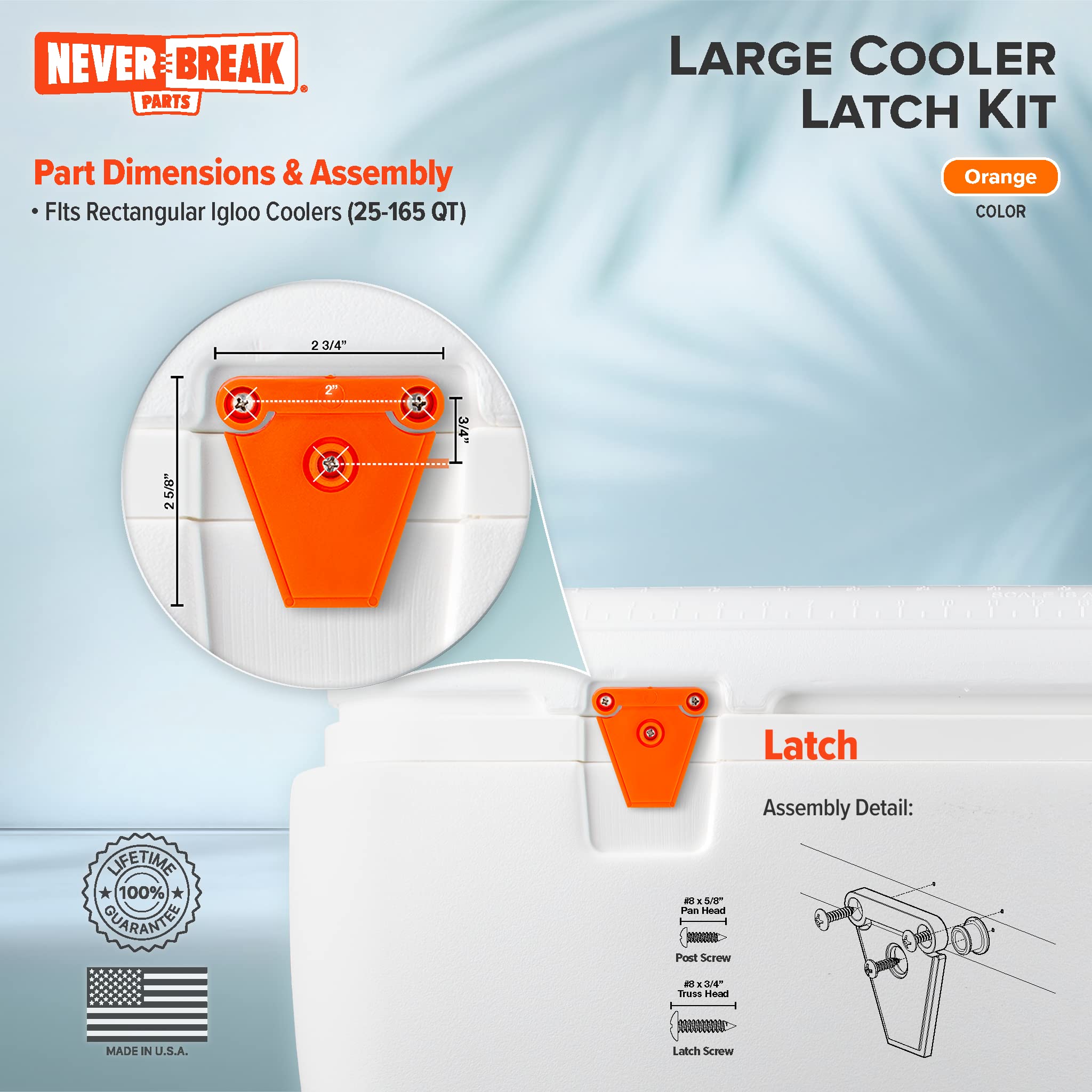 NeverBreak Parts - 2 Pack High Strength Igloo Cooler Replacement Latches with Posts and Screws | Durable Ice Chest Repair Kit for Outdoor Camping, Fishing, and Picnics