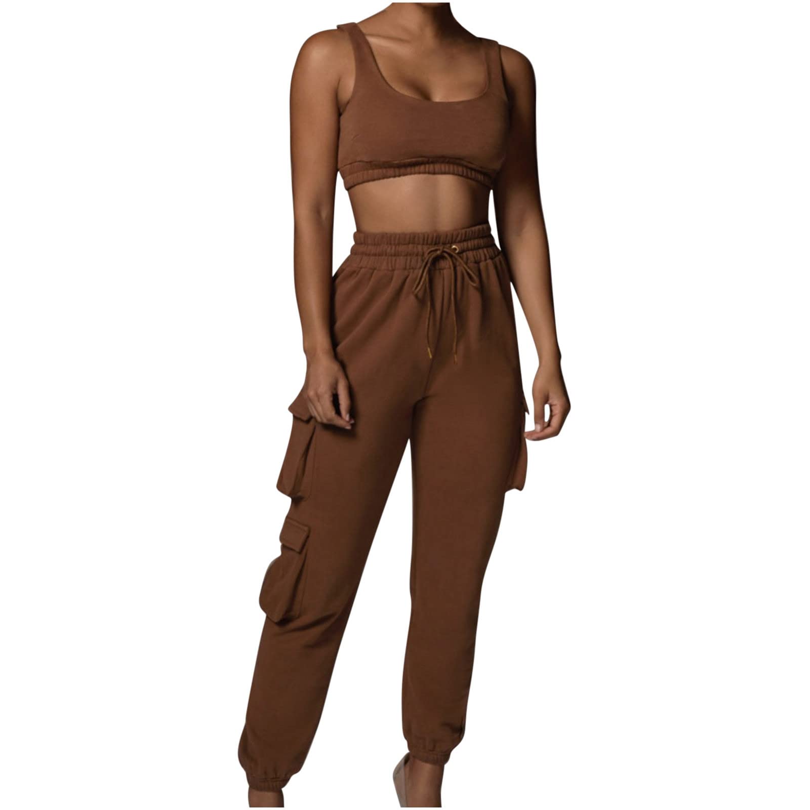 Women's 2-Piece Casual Tracksuit Set - Soft Cotton Crop Top & Jogger Sweatpants with Pockets | Lounge Wear, Gym Outfit, Streetwear Fashion for Women
