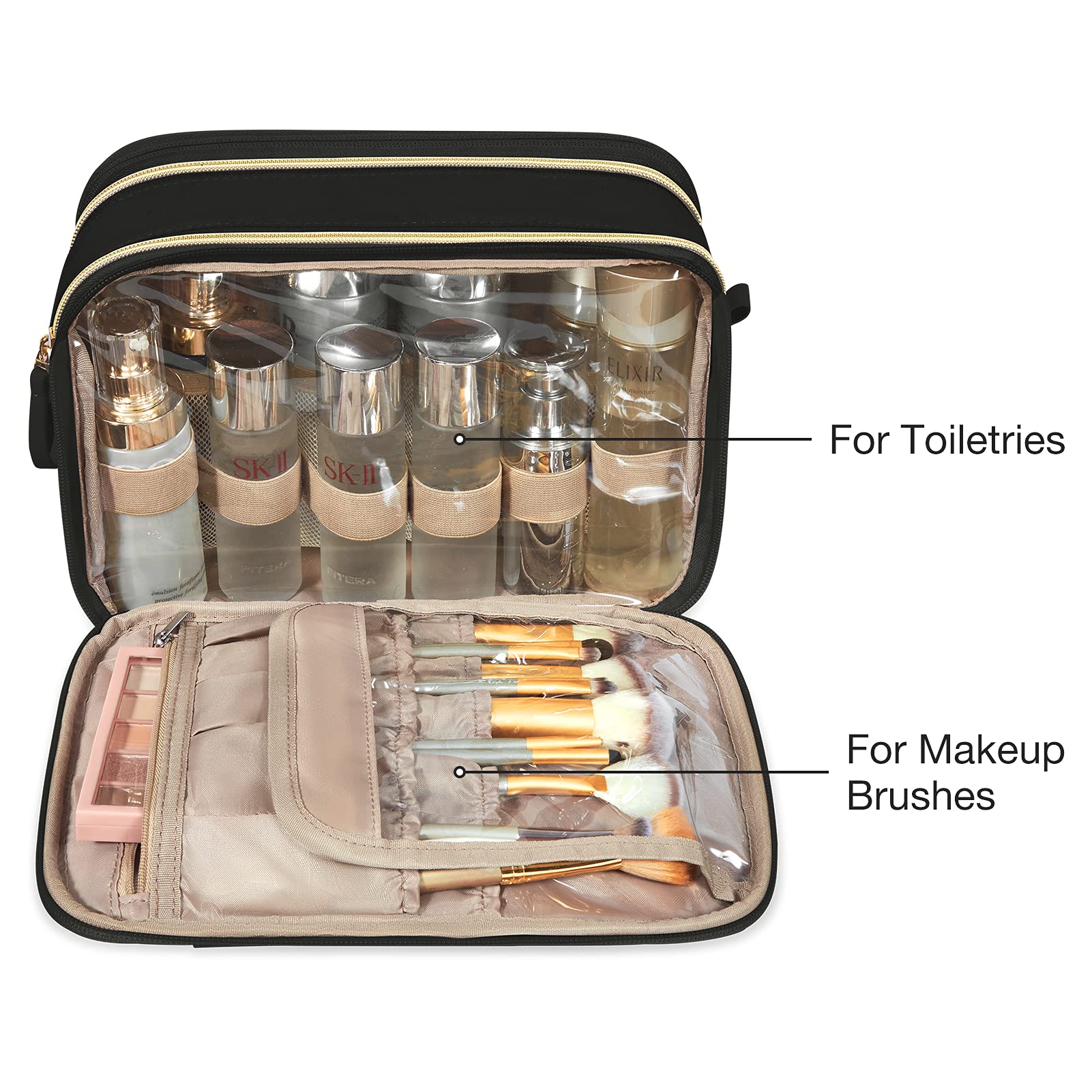 BAGSMART Large Water-resistant Toiletry Bag for Women - Travel Makeup Cosmetic Organizer with Multiple Pockets for Accessories, Shampoo, Toiletries (Medium, Black) | Perfect for Vacation, Gym, Business Trips & Daily Essentials Storage