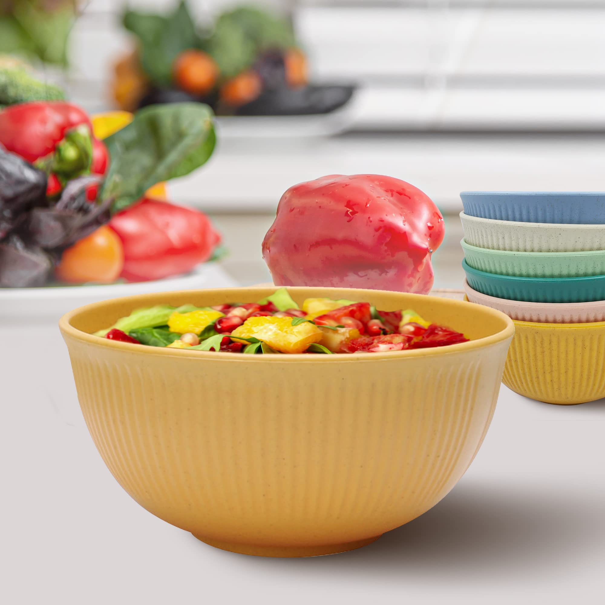 Unbreakable Wheat Straw Bowls Set of 6 - Microwave & Dishwasher Safe for Kitchen, Camping