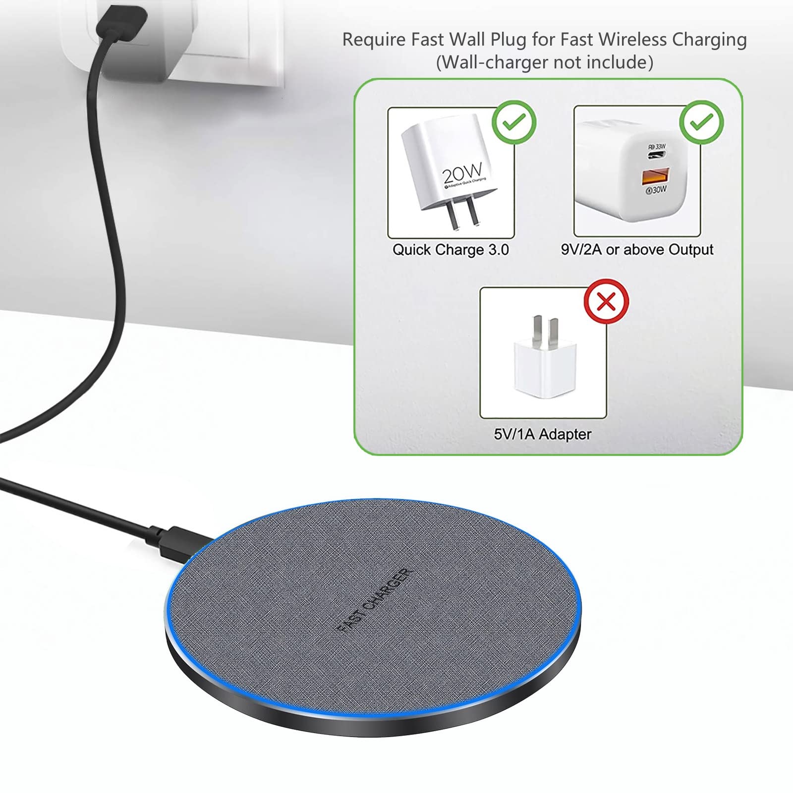 20W Fast Wireless Charger Pad - Qi-Certified Phone Charging Station for iPhone 16/15/14/13/12/11/SE/X, Samsung Galaxy S24/S23/S22/S21/Note/Buds, Pixel, LG G8/G7 | Fast Charging Stand for Bedroom, Office & Nightstand Use
