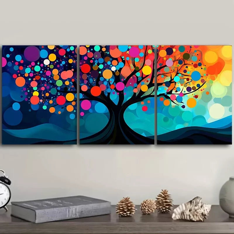 3-Piece Vibrant Tree with Circles & Dots Design Wall Art Set - Framed Canvas 40x60cm - High Quality Print - 100% Australian Made - Ready to Hang - Perfect for Living Room, Bedroom & Office Decor