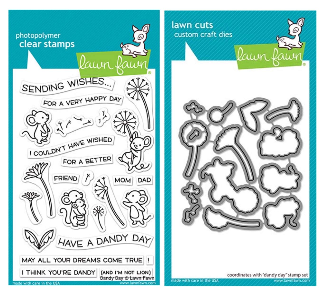 Lawn Fawn Dandy Day 4x6 Clear Stamp Set with Matching Craft Die Set (LF2217 & LF2218) - 2-Piece Bundle for Card Making, Scrapbooking & DIY Paper Crafts