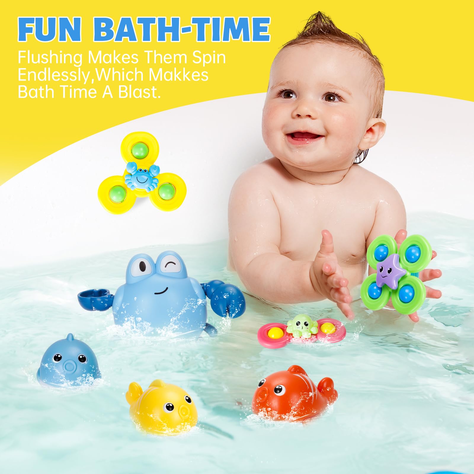 **Best Baby Bath Toys for Toddlers 1-3 Years - Magnetic Fishing Game, Crab Bubble Maker, Suction Spinner & Wind-Up Toys - Fun Bathtime Gift for Boys & Girls - Perfect for Sensory Play & Early Learning**    *(Use Case: Ideal for bathtime fun, sensory development, hand-eye coordination, and interactive play for toddlers.)*