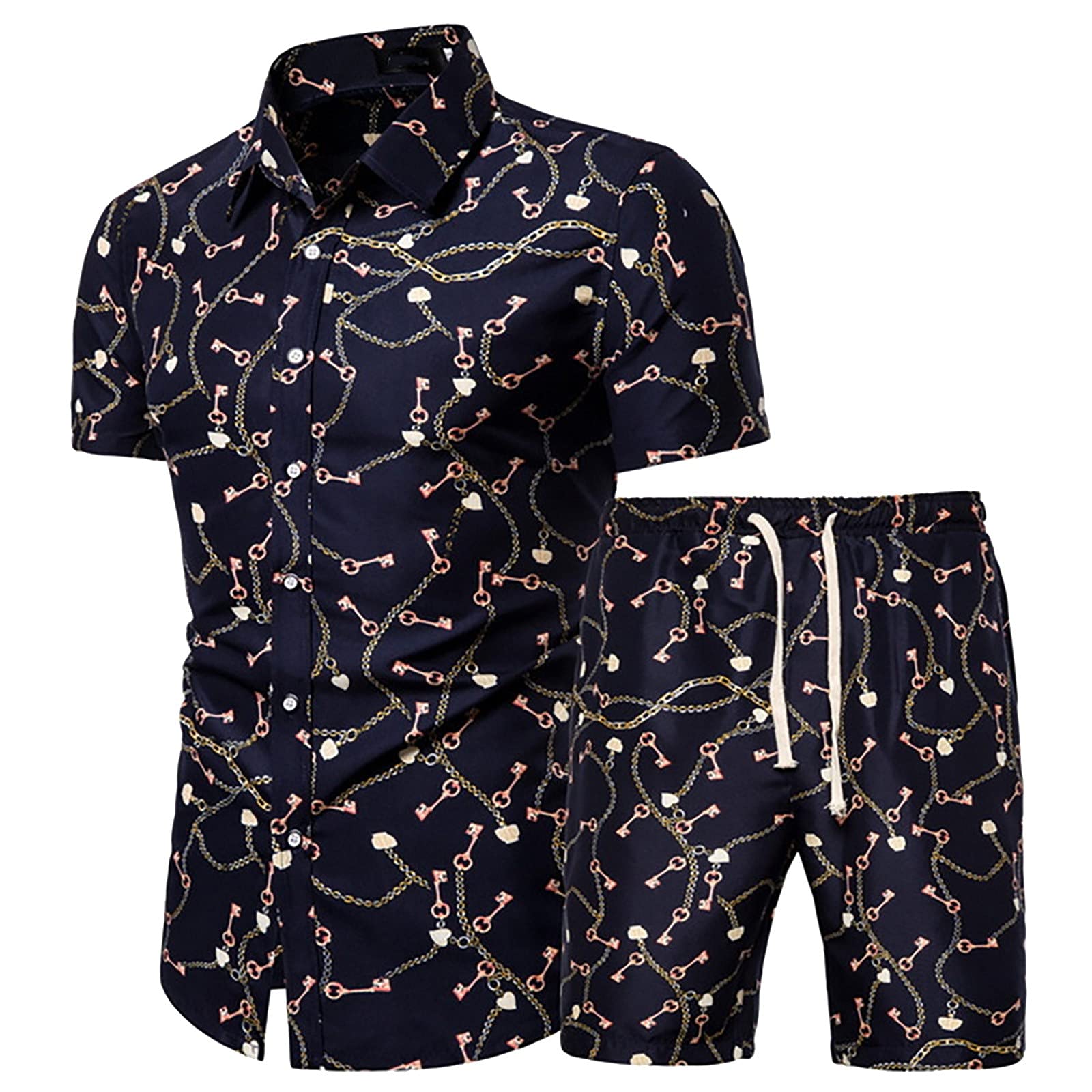 Men's 2-Piece Printed Tracksuit Set - Summer Activewear Short Sleeve Shirt & Slim Fit Shorts for Gym, Running, Beach & Casual Wear