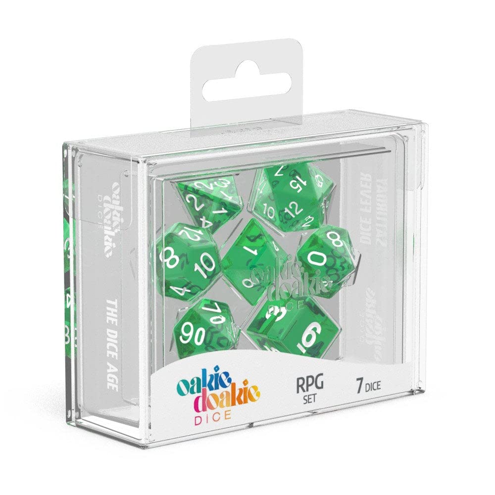 Premium Oakie Doakie Translucent Green RPG Dice Set (7-Piece) - Perfect for Dungeons & Dragons, Pathfinder, and Tabletop Roleplaying Games
