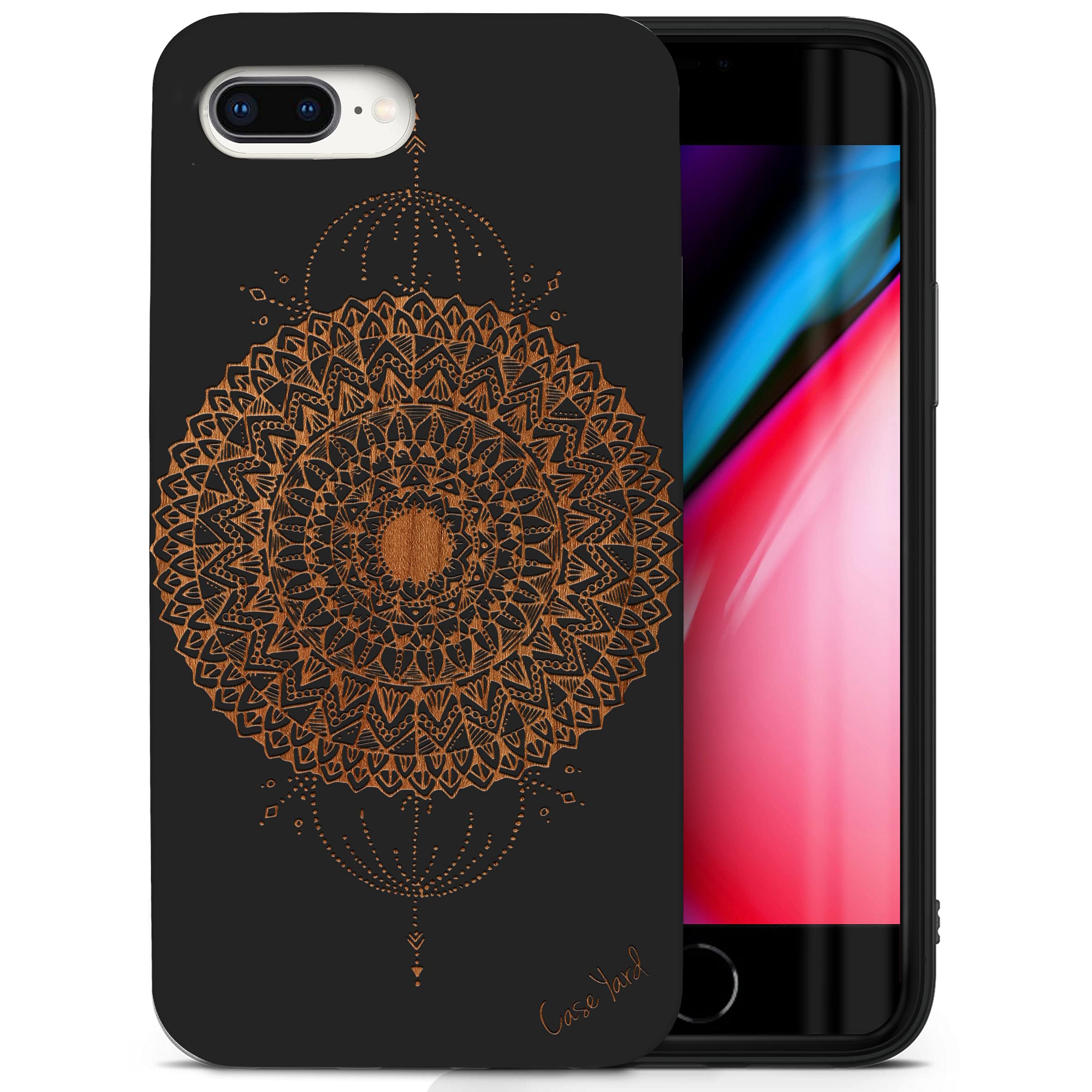 Wooden iPhone 8 Plus Case - Laser Engraved Mini Mandala Design, Slim Protective Shockproof Cover for Men & Women | Perfect for Daily Use, Travel & Outdoor Activities