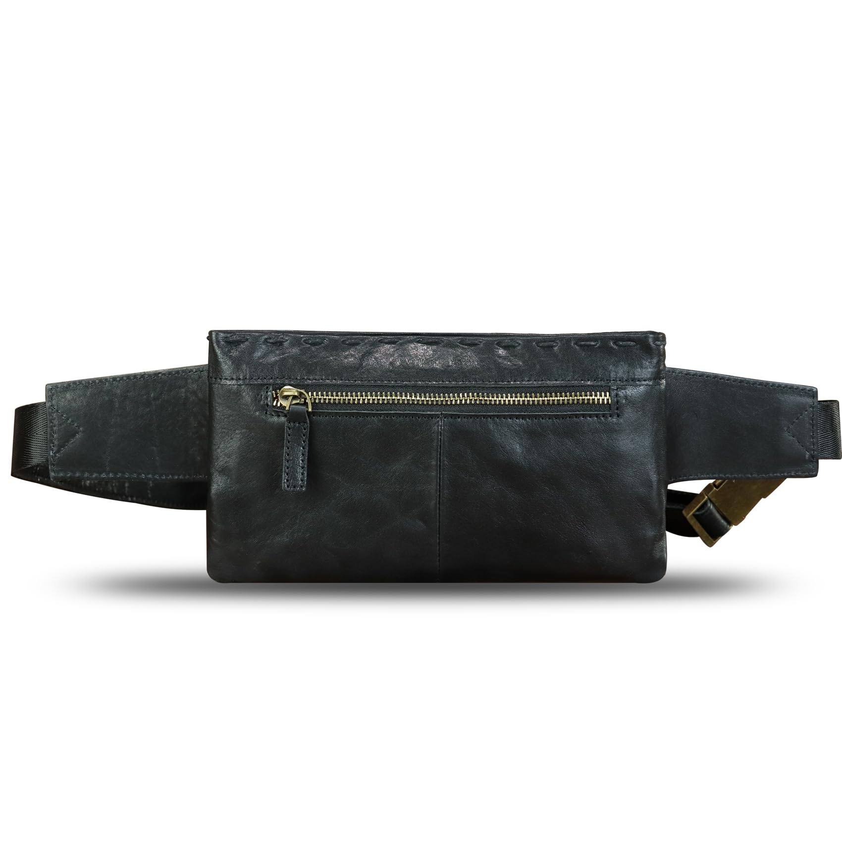 LRTO Genuine Leather Waist Bag for Women & Men - Real Leather Fanny Pack, Sling Bag, Crossbody Bag & Chest Purse - Adjustable Strap, Small Travel Essentials Pouch (Black, LRTO-15006) - Perfect for Gym, Hiking, Running & Everyday Use