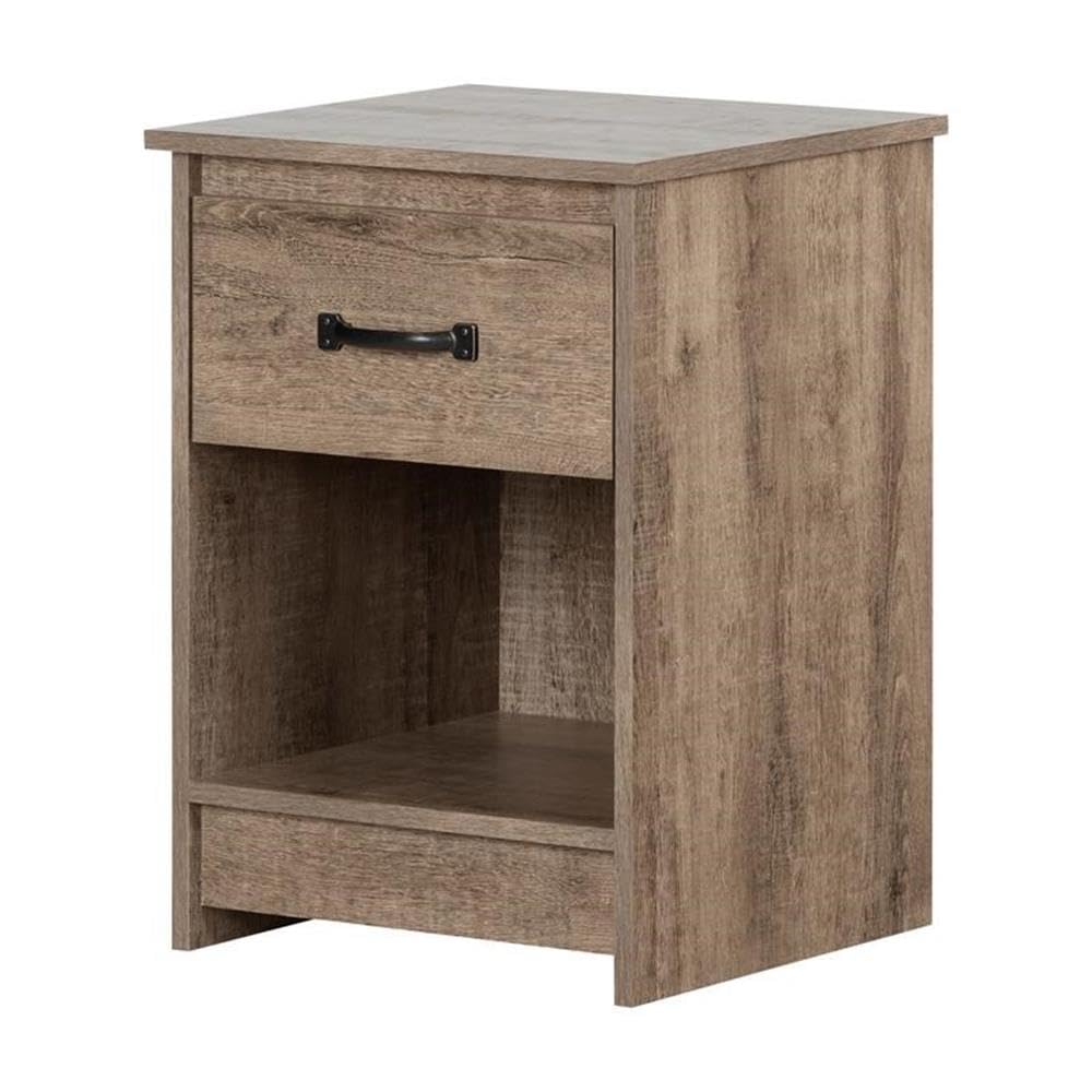 Weathered Oak Wood Nightstand Set of 2 with 1 Drawer - Home Square Tassio Bedside Table for Bedroom, Living Room & Office Storage