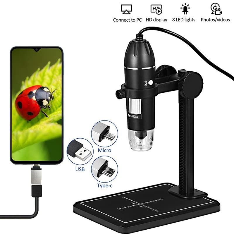 1600X USB Digital Microscope with 8 LED Lights, Slide Preparation Camera & Accessories Kit - Perfect for Coin Collecting, Jewelry Inspection, and Electronic Repair