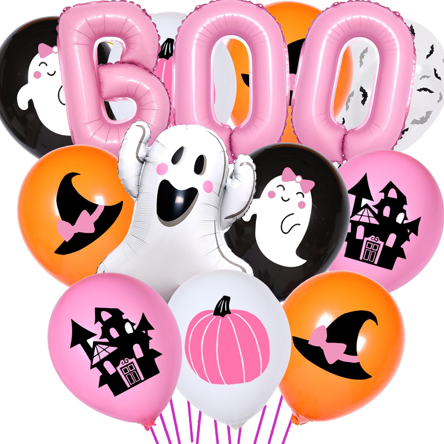 50 Pcs Halloween Pink Balloons Decorations - Cute Ghost Latex & BOO Foil Balloons for Halloween Party, Baby Shower & Birthday Decor | Perfect for Indoor/Outdoor Halloween Celebrations, Themed Parties & Photo Backdrops