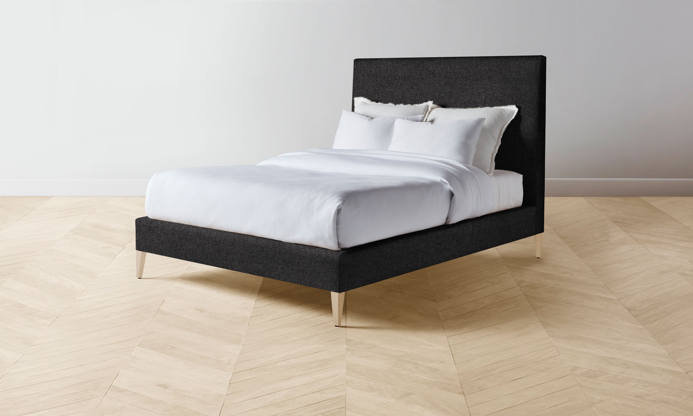 The Essex Bed - Premium Italian Brushed Wool Pepper Fabric Upholstered Bed Frame | Perfect for Modern Bedroom & Guest Room Decor