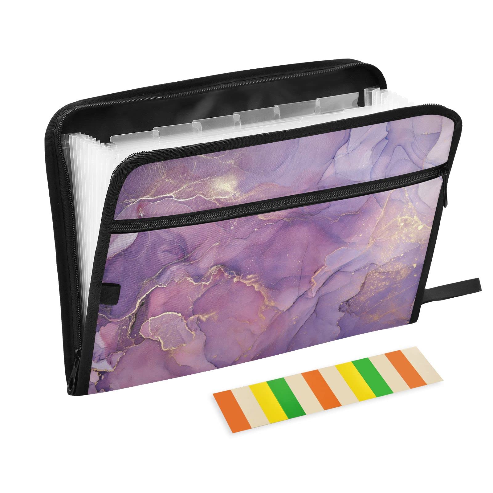 Kcldeci 13 Pocket Expanding File Folder - Purple Marble Accordion Organizer with Zipper Closure for A4/Legal Documents | Perfect for Office, School & Home Organization