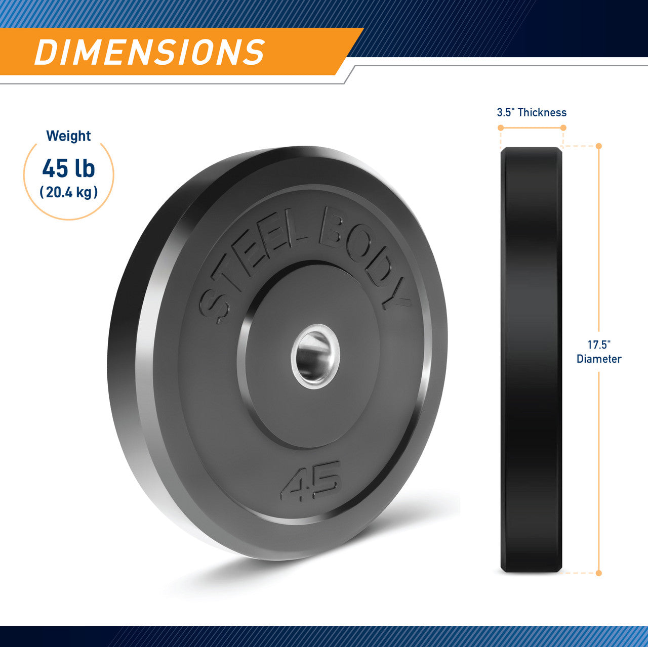 45lb Olympic Bumper Plate - High Quality Rubber Weight Plates for CrossFit & Strength Training | SteelBody STBR 0045 | Perfect for Home Gym & Commercial Fitness Centers