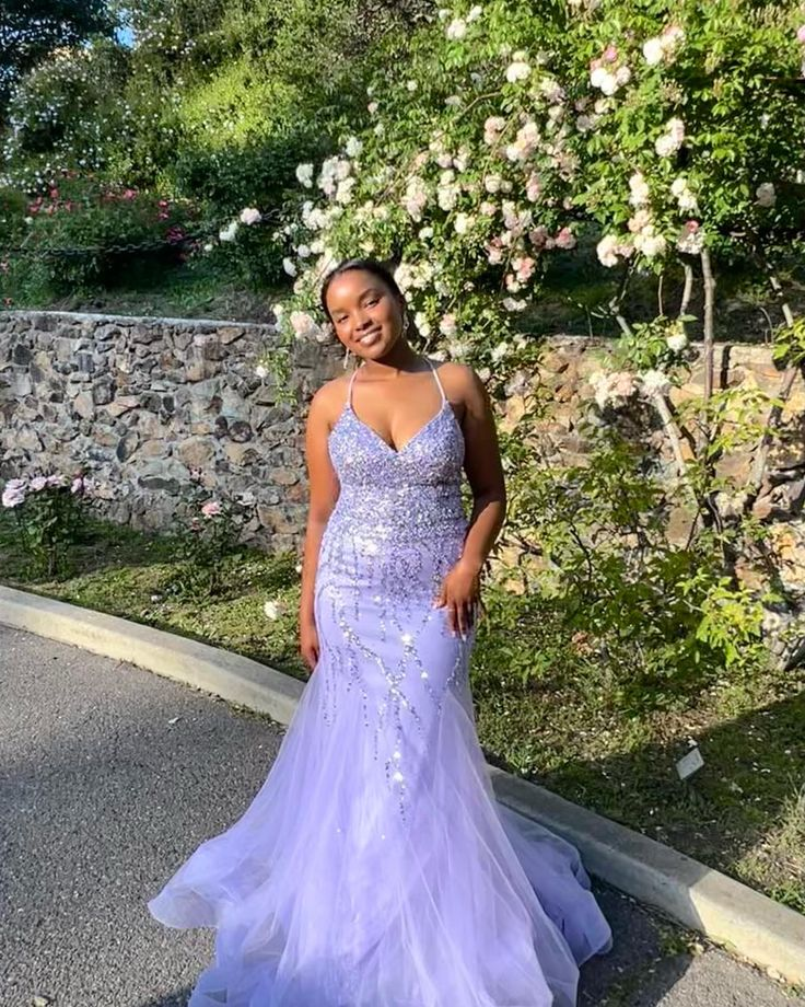 Lavender Mermaid Tulle Long Prom Dress with Sequin Details - Elegant Formal Evening Gown for Homecoming, Wedding, and Special Occasions - Style J5221