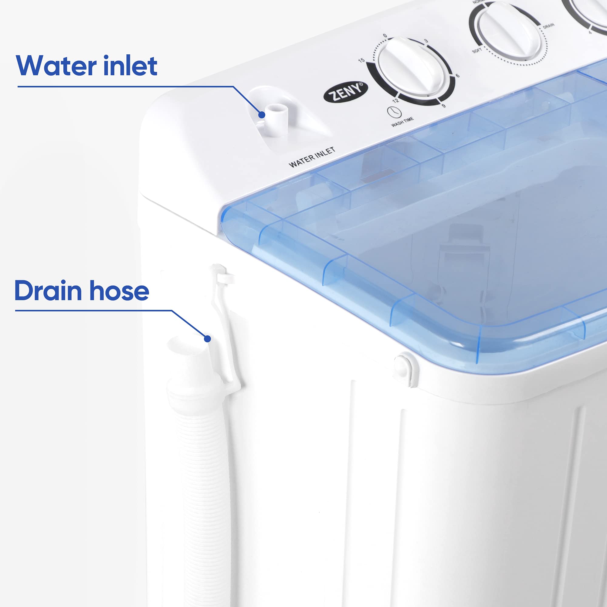 ZENY Portable Washing Machine - Compact Twin Tub Laundry Washer & Dryer Combo, 17.6lbs Capacity (11lbs Washer + 6.6lbs Spinner), Semi-Automatic Mini Washing Machine for Apartments, RVs, Camping & Travel - Perfect for Small Spaces & On-the-Go Laundry Needs