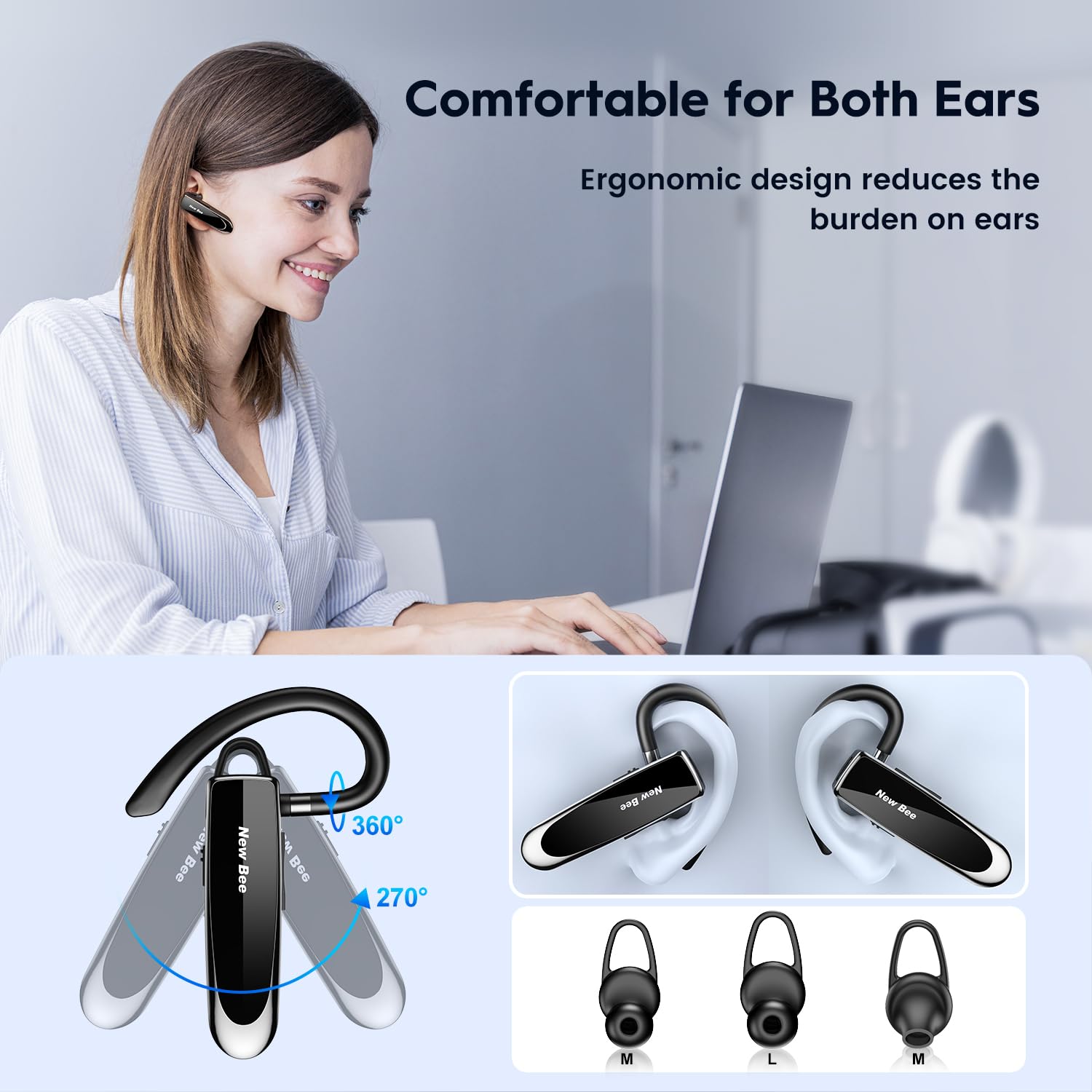 Wireless Bluetooth Earpiece with Clear Voice Capture - Hands-Free In-Ear Headset for iPhone, Samsung, Huawei, HTC & Sony - Perfect for Calls, Music & Office Work