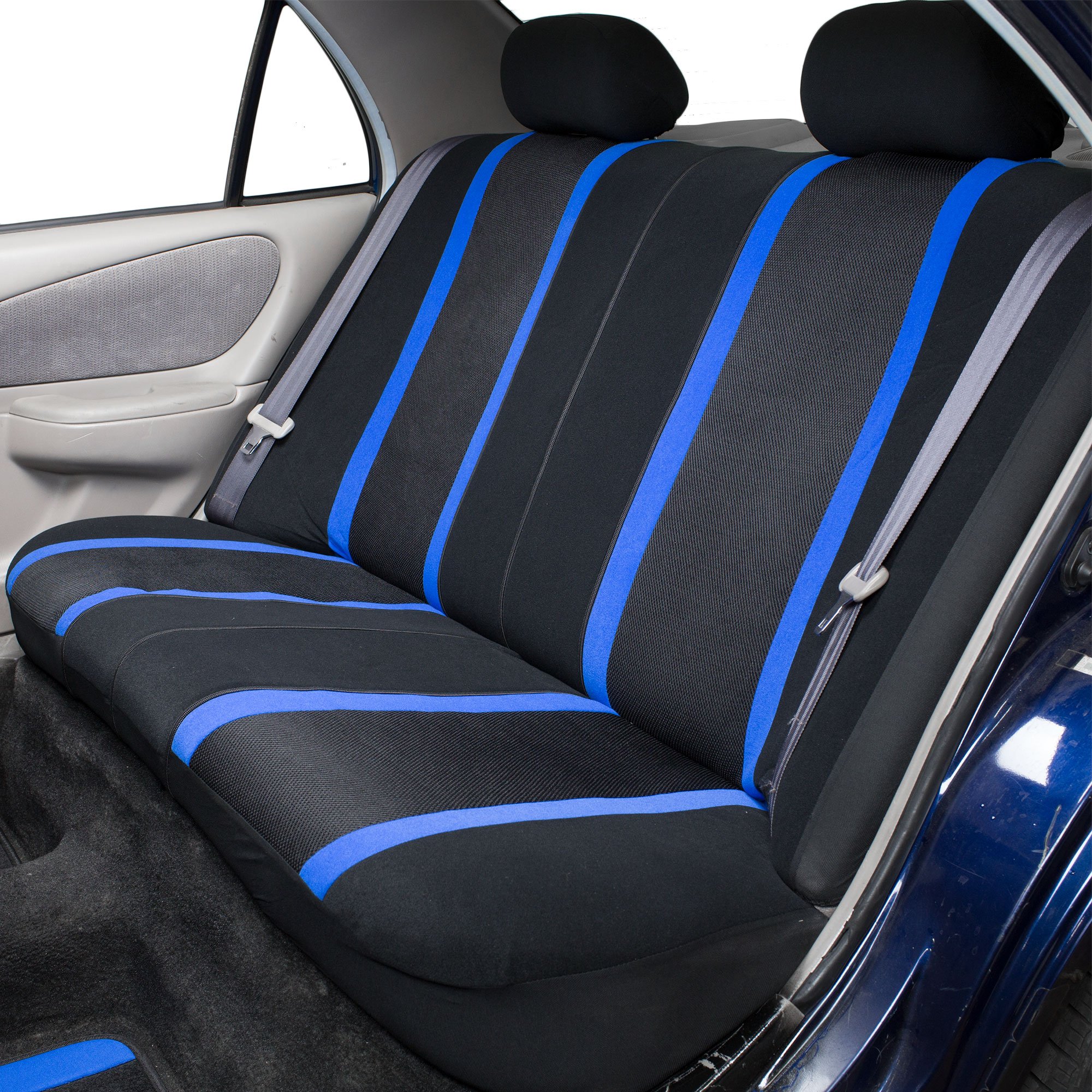FH Group Universal Fit Car Seat Covers Full Set - Sports Style Airbag Compatible Split Rear Design for Trucks, SUVs & Vans | Interior Protection & Comfort | Perfect for Road Trips, Daily Commutes & Family Travel (Blue)