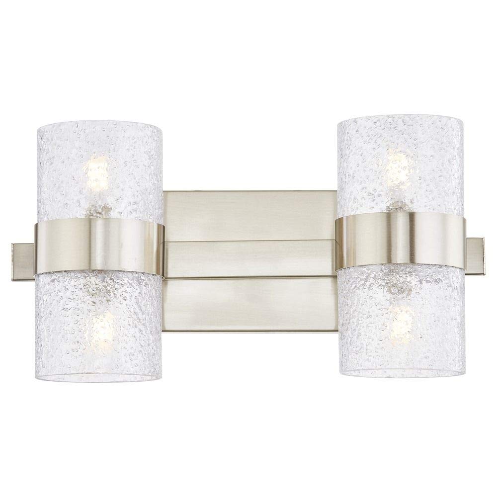 Zeal 2-Light Satin Nickel Bathroom Vanity Light Fixture with Water Glass Shade - Perfect for Modern Bathroom, Powder Room & Spa Decor