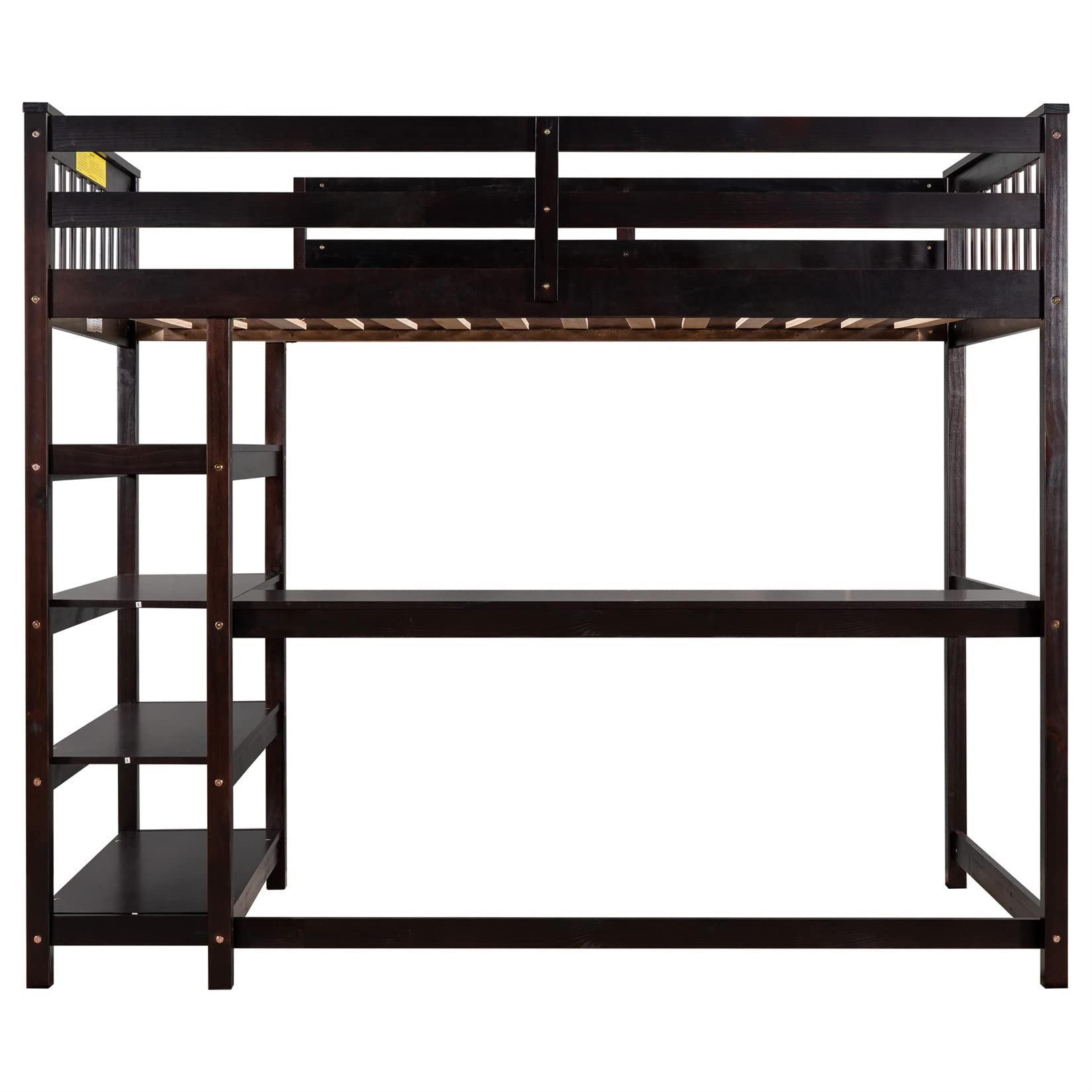 Bellemave Twin Loft Bed with Desk & Bookshelf - Wooden Bunk Bed with 4 Storage Shelves for Kids, Teens, Boys & Girls - Space Saving Dorm Furniture for Small Rooms (Espresso Finish) - Perfect for Bedrooms, College Dorms & Studio Apartments