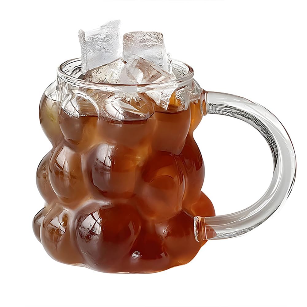 12oz Creative Grape-Shaped Drinking Glasses - Clear Reusable Aesthetic Cups with Handle for Cocktails, Water, Soda, Iced Coffee, Tea, Juice, Milk & Beer - Perfect for Parties, Home Bar & Kitchen Decor