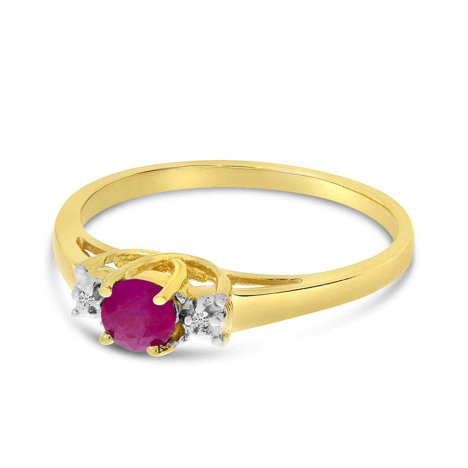 10K Yellow Gold Round Ruby and Diamond Ring for Women - Elegant Bridal, Engagement, Anniversary Gift - Perfect for Weddings, Parties, and Special Occasions