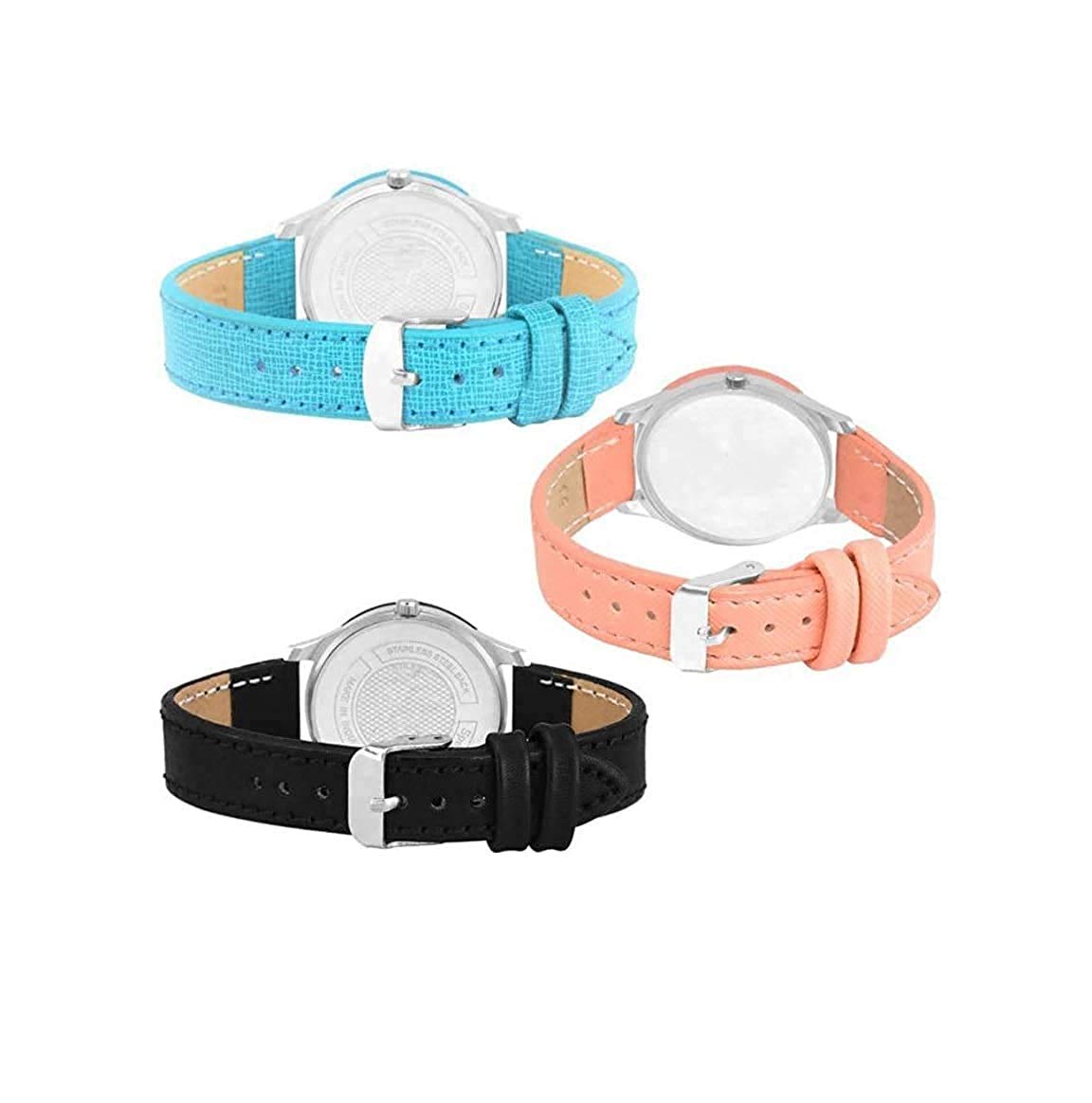 Stylish Analog Watch for Women - White Dial with Black, Orange & Sky Blue Leather Bands | Elegant Fashion Accessory for Everyday Wear, Office & Special Occasions