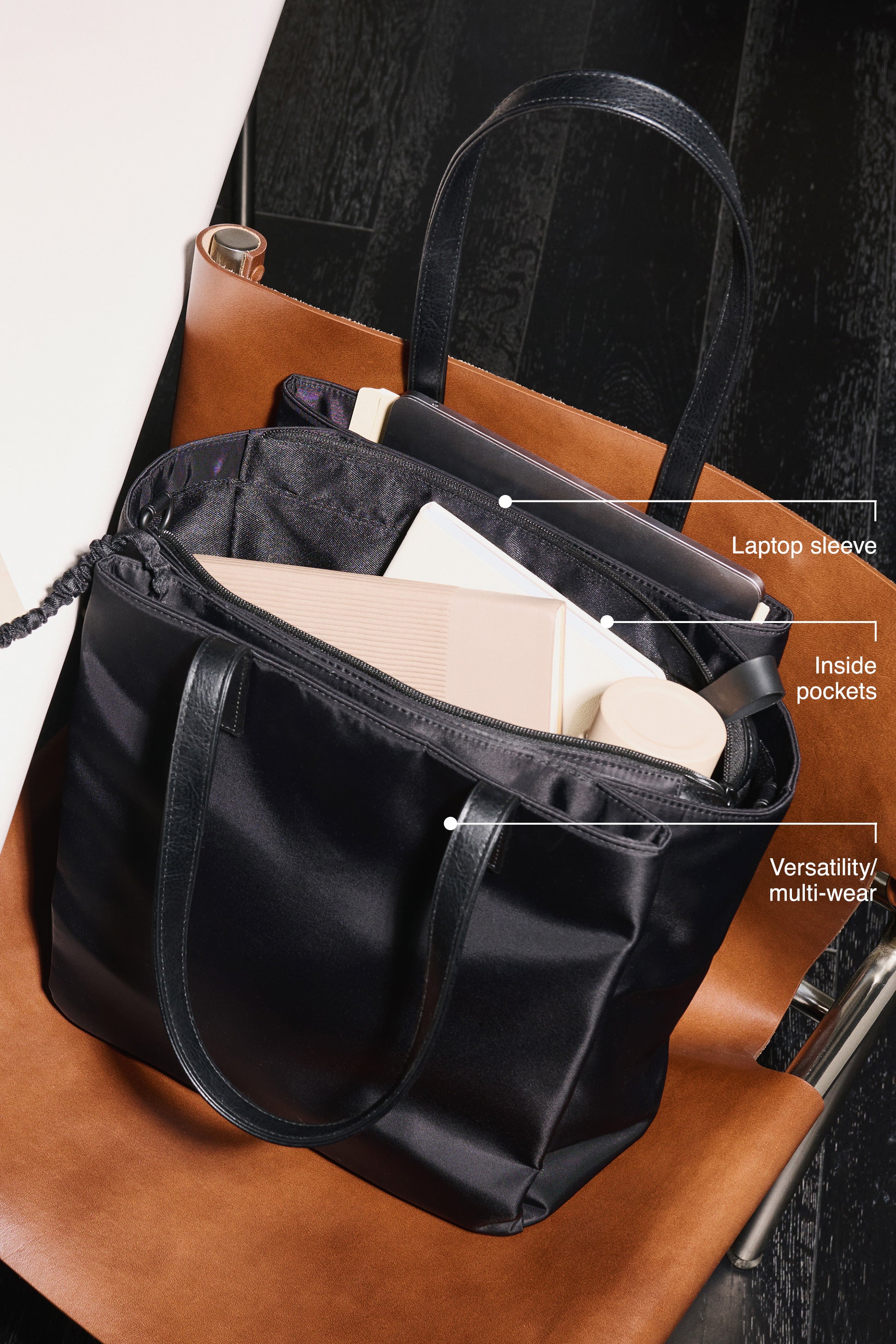 Stylish Black Commuter Tote Bag for Women - Waterproof Work Tote with Laptop Pocket - Perfect for Office, Business Travel & Daily Use