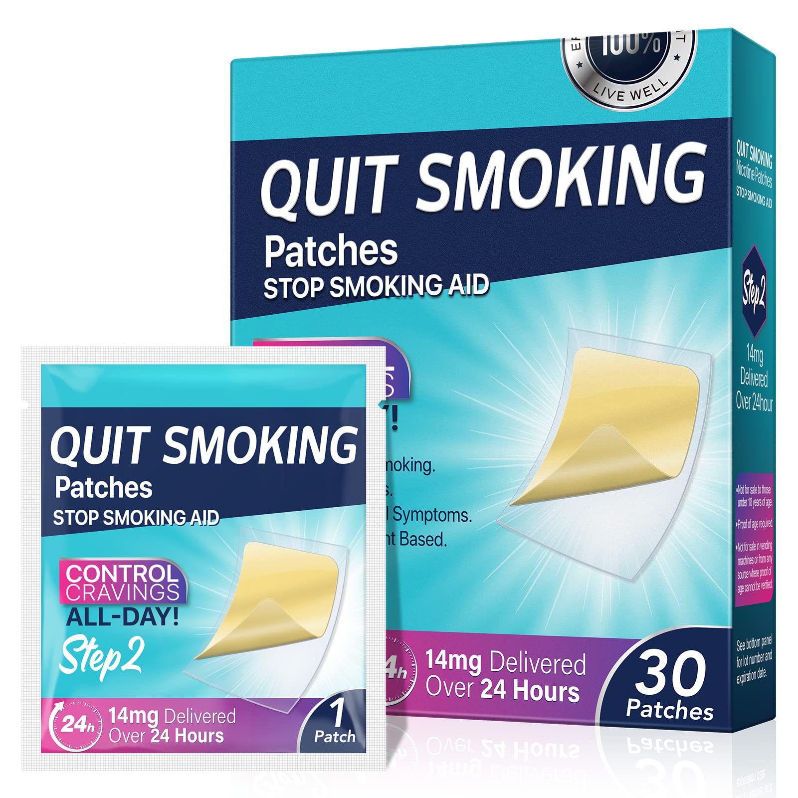 14mg Nicotine Patches for Quitting Smoking - Step 2 Transdermal Stop Smoking Aid (30 Count) | Effective Smoking Cessation Patches with 2-Week Behavioral Support Program | Perfect for Office Workers, Travelers & Stressful Situations