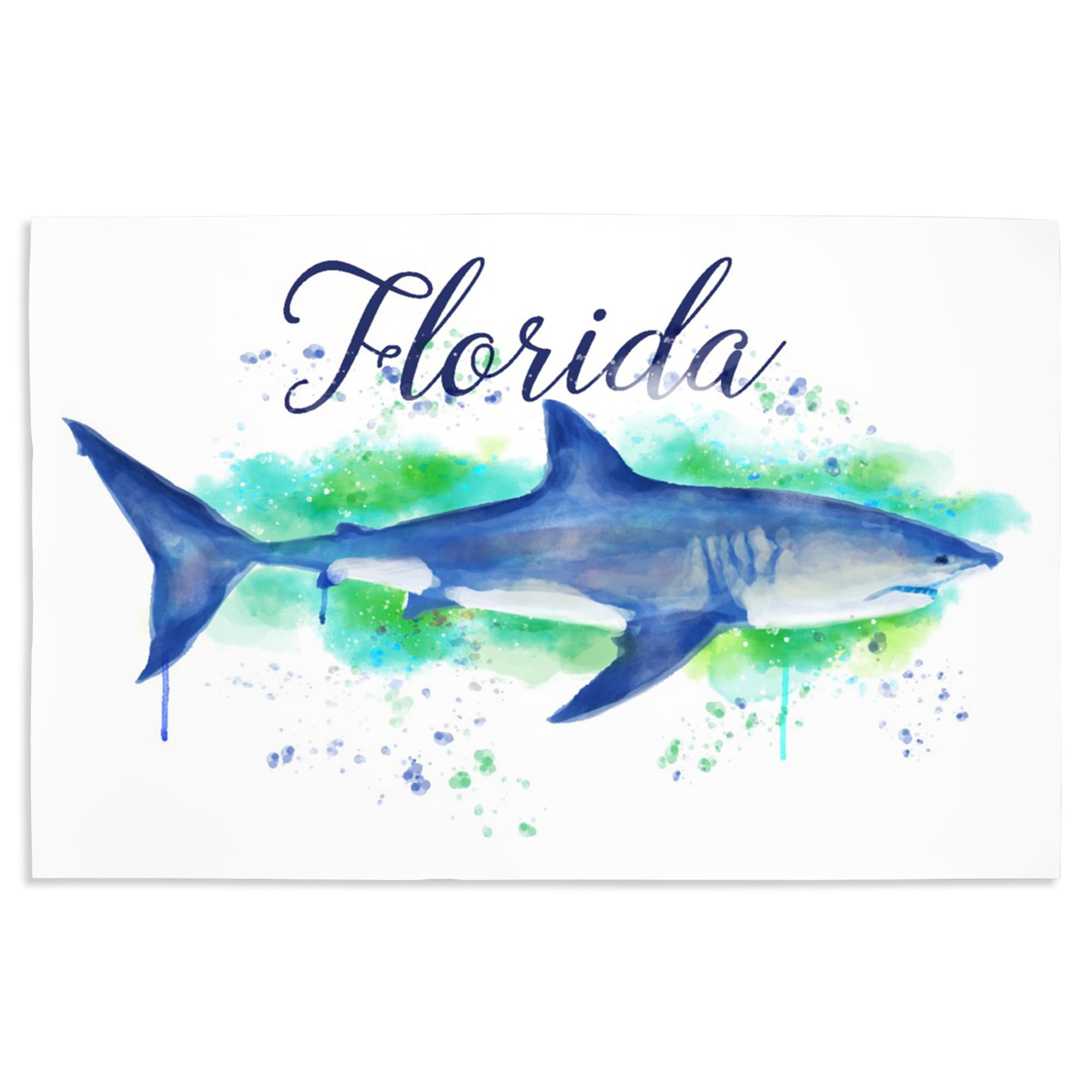 Lantern Press 16x24 Inch Giclee Art Print - Florida Great White Shark Watercolor Painting | Wall Decor for Living Room, Office & Beach House